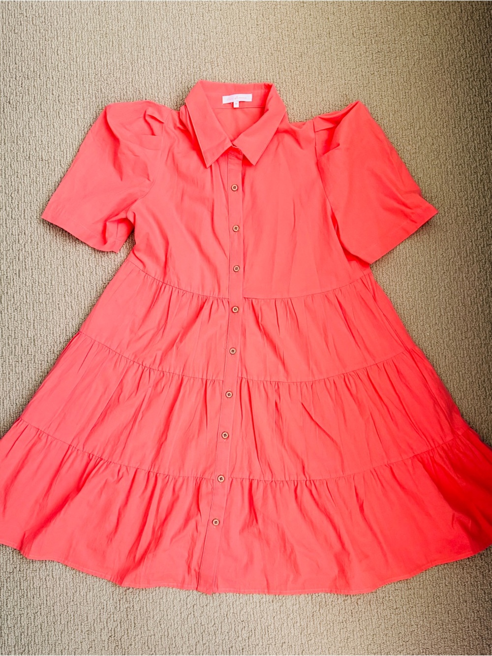 New Anthropologie Women’s Coral Tiered Button-Front Dress